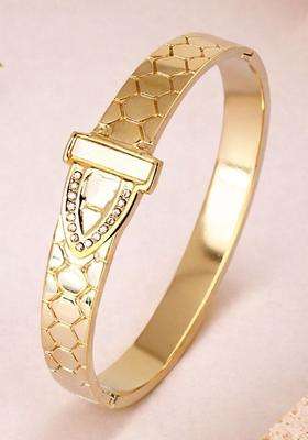 Stainless Steel Gold-Plated American Diamond Temple Bangle-Style Bracelet for Women | Stylish Party & Everyday Wear | Gift for Her