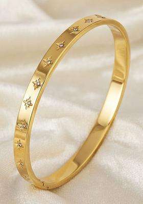 Stainless Steel Gold-Plated American Diamond Temple Bangle-Style Bracelet for Women | Stylish Party & Everyday Wear | Gift for Her