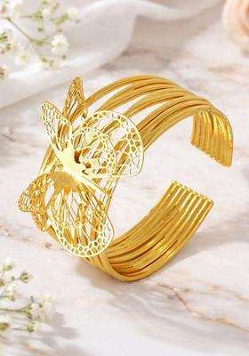 Stainless Steel Gold-Plated American Diamond Temple Cuff Bracelet for Women | Stylish Party & Everyday Wear | Gift for Her