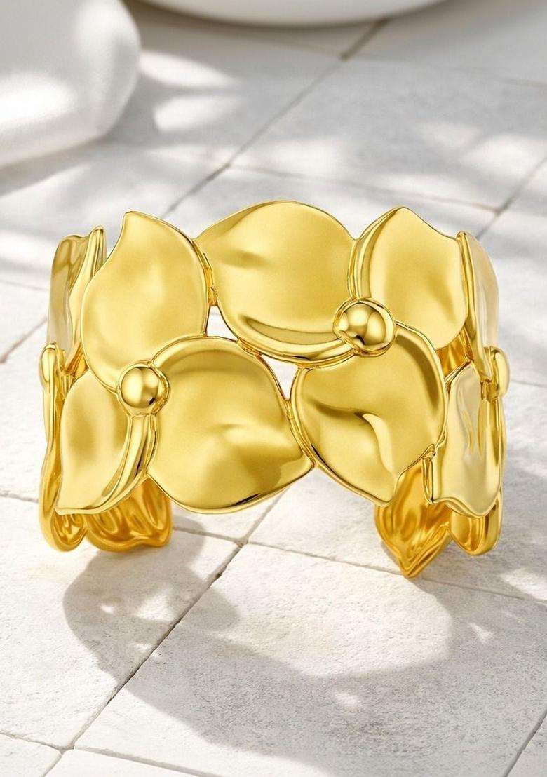 Stainless Steel Gold-Plated American Diamond Temple Cuff Bracelet for Women | Stylish Party & Everyday Wear | Gift for Her - Indya