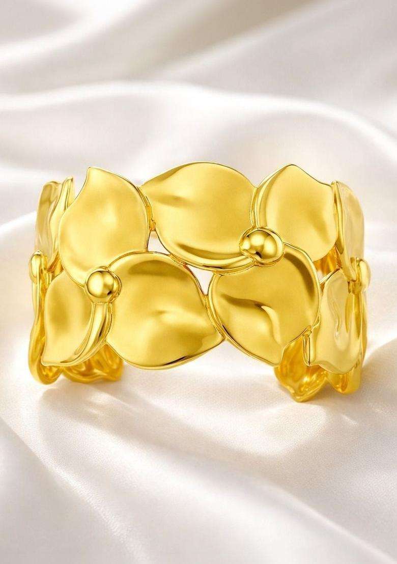 Stainless Steel Gold-Plated American Diamond Temple Cuff Bracelet for Women | Stylish Party & Everyday Wear | Gift for Her - Indya