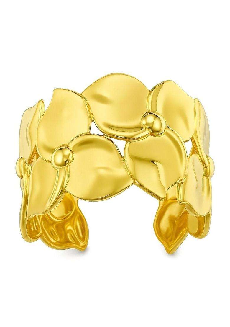Stainless Steel Gold-Plated American Diamond Temple Cuff Bracelet for Women | Stylish Party & Everyday Wear | Gift for Her - Indya