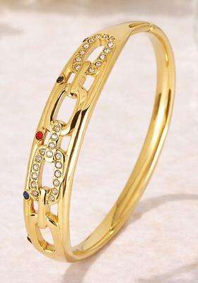 American Diamond Temple Gold-Plated Cuff Bracelet for Women | Stylish Party & Everyday Wear | Gift for Her