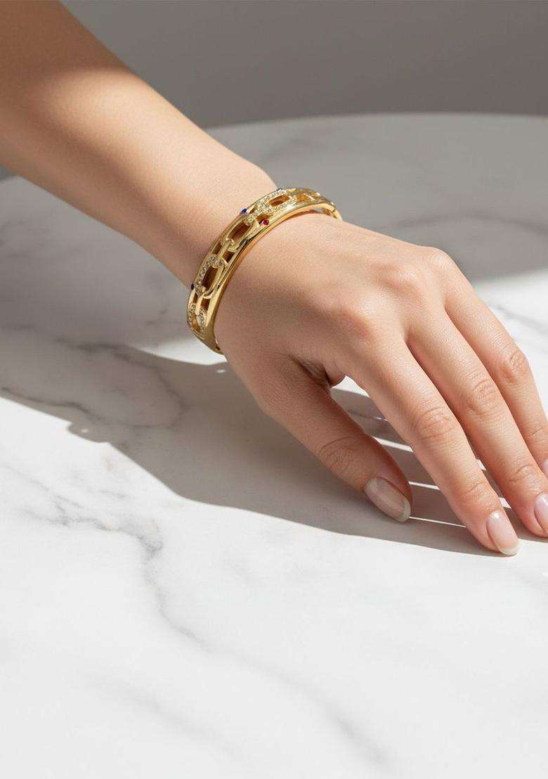 American Diamond Temple Gold-Plated Cuff Bracelet for Women | Stylish Party & Everyday Wear | Gift for Her - Indya
