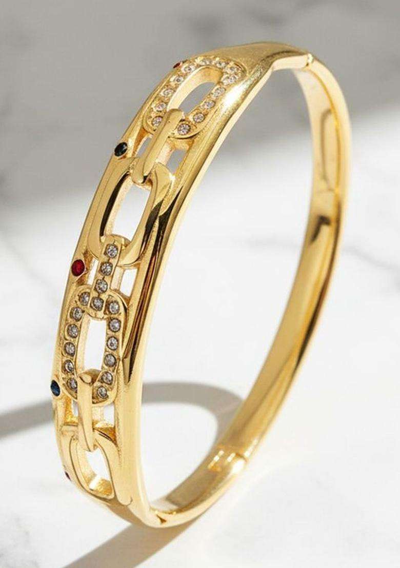 American Diamond Temple Gold-Plated Cuff Bracelet for Women | Stylish Party & Everyday Wear | Gift for Her - Indya
