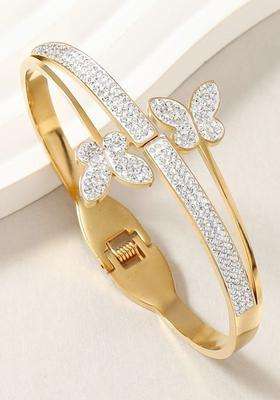 American Diamond Temple Gold-Plated Cuff Bracelet for Women | Stylish Party & Everyday Wear | Gift for Her
