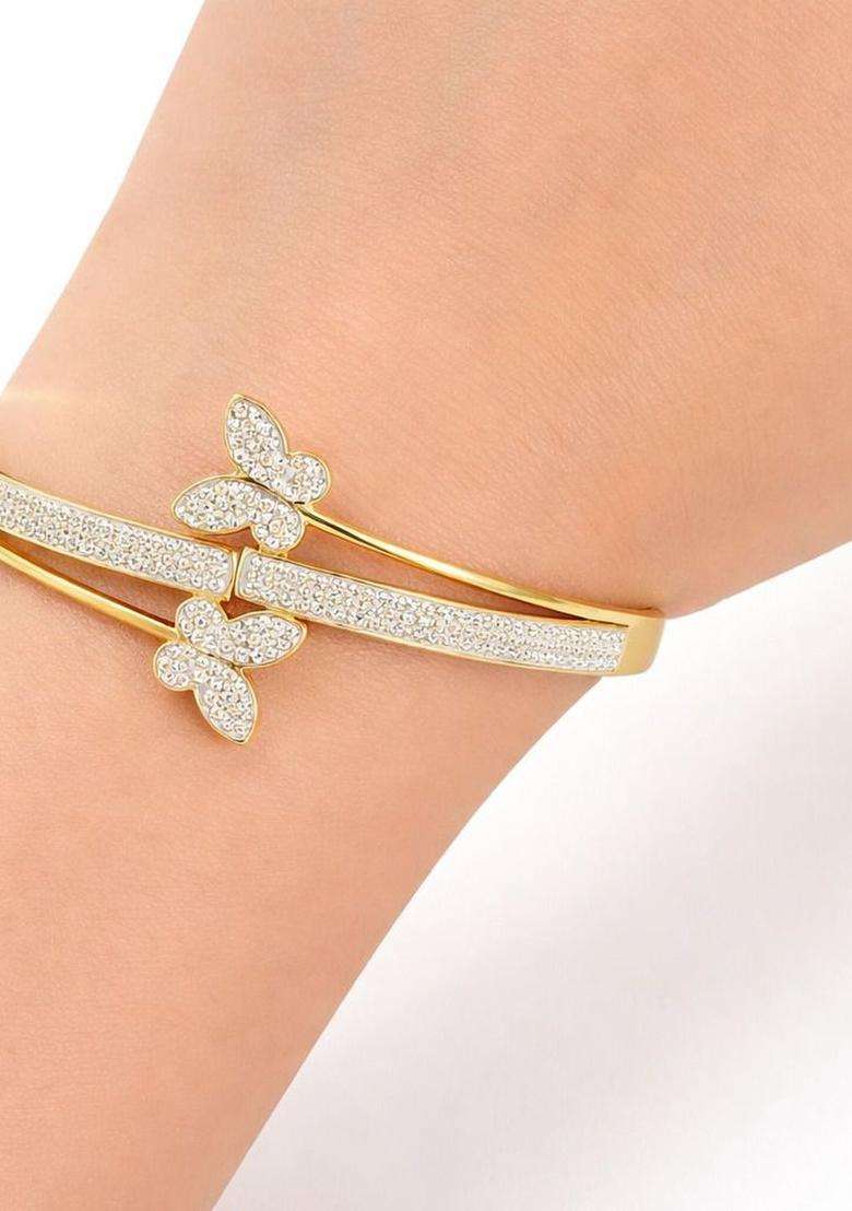 American Diamond Temple Gold-Plated Cuff Bracelet for Women | Stylish Party & Everyday Wear | Gift for Her - Indya