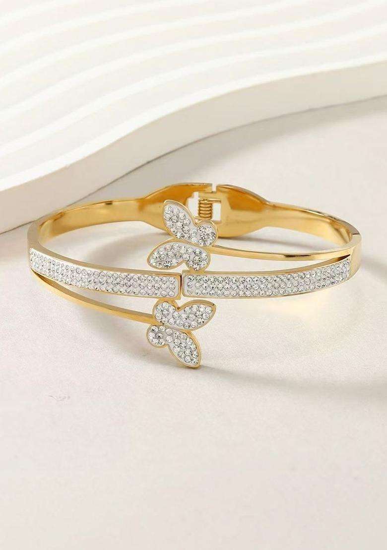 American Diamond Temple Gold-Plated Cuff Bracelet for Women | Stylish Party & Everyday Wear | Gift for Her - Indya