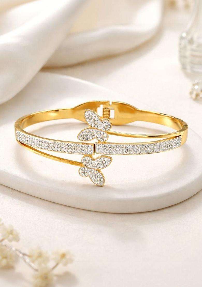 American Diamond Temple Gold-Plated Cuff Bracelet for Women | Stylish Party & Everyday Wear | Gift for Her - Indya