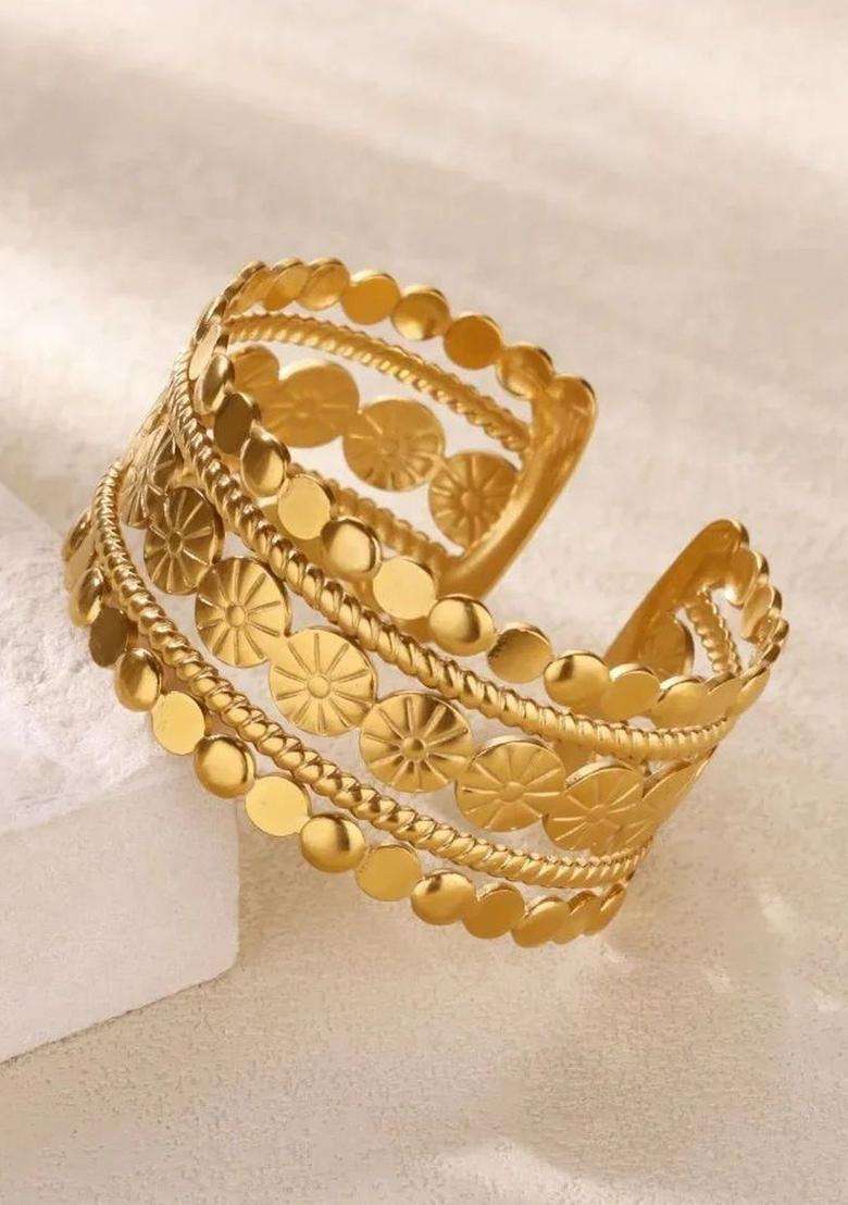 American Diamond Temple Gold-Plated Cuff Bracelet for Women | Stylish Party & Everyday Wear | Gift for Her - Indya