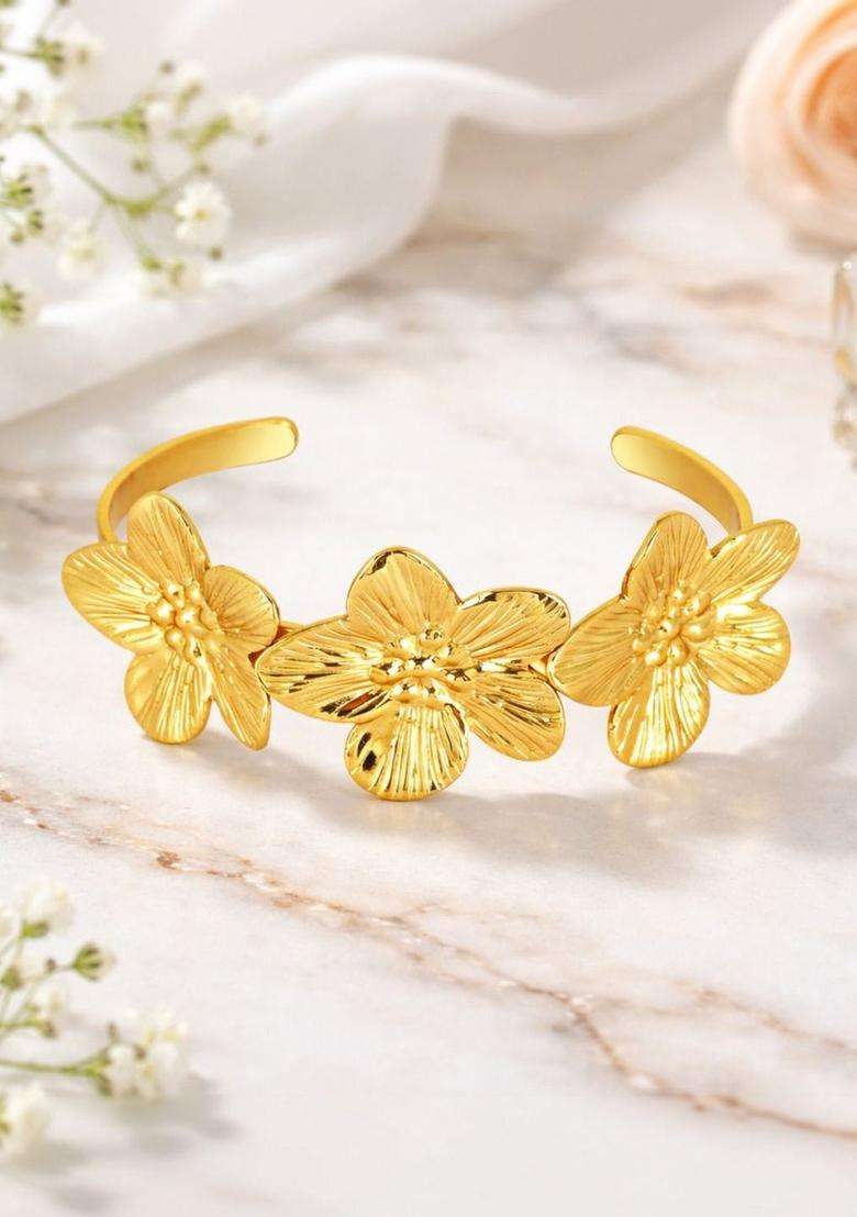 American Diamond Temple Gold-Plated Cuff Bracelet for Women | Stylish Party & Everyday Wear | Gift for Her - Indya