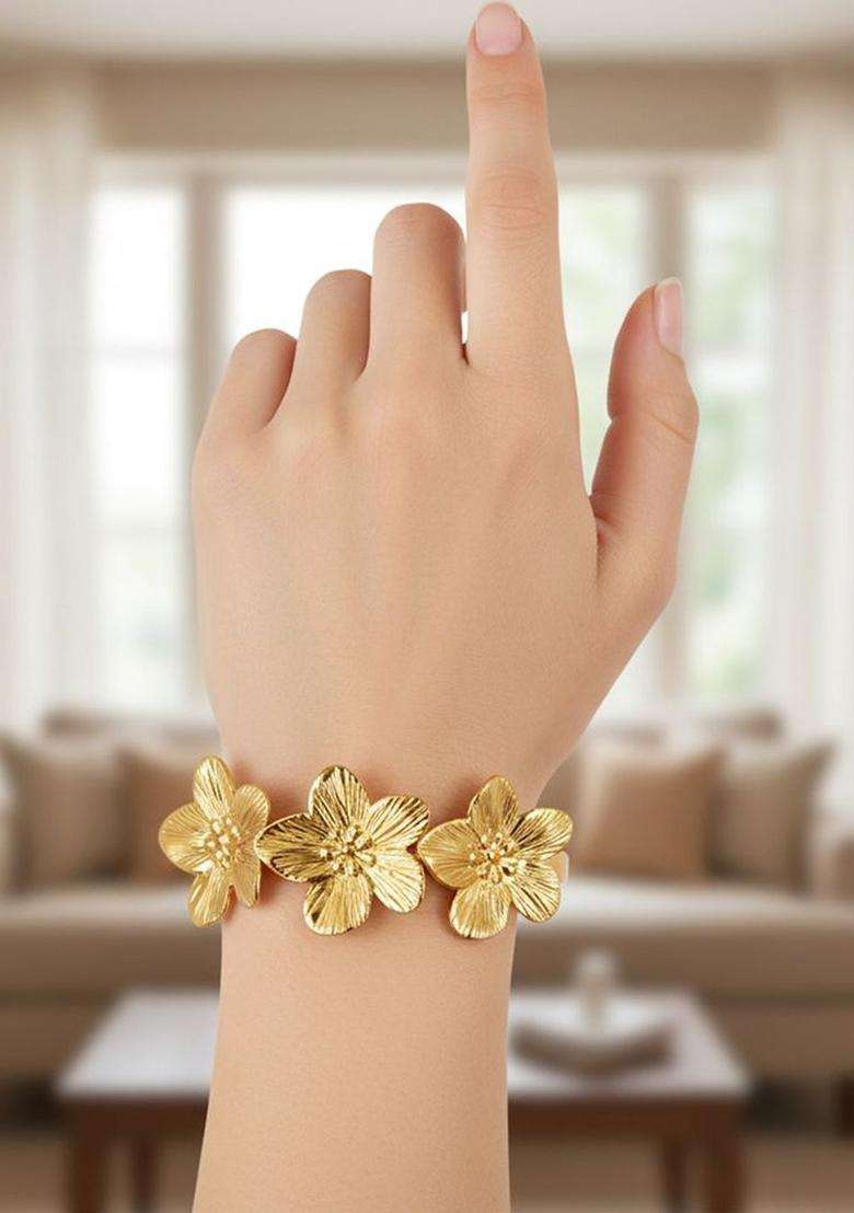 American Diamond Temple Gold-Plated Cuff Bracelet for Women | Stylish Party & Everyday Wear | Gift for Her - Indya