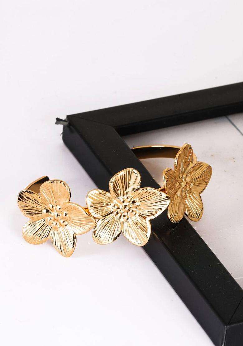 American Diamond Temple Gold-Plated Cuff Bracelet for Women | Stylish Party & Everyday Wear | Gift for Her - Indya