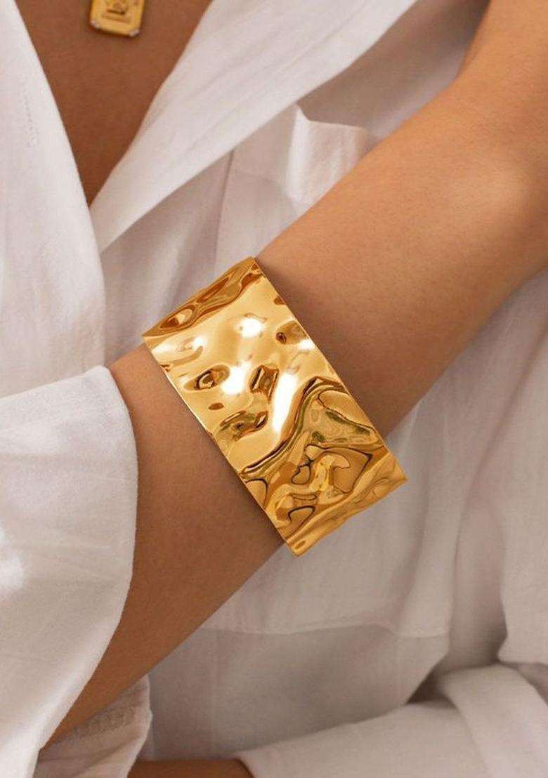 American Diamond Temple Gold-Plated Cuff Bracelet for Women | Stylish Party & Everyday Wear | Gift for Her - Indya
