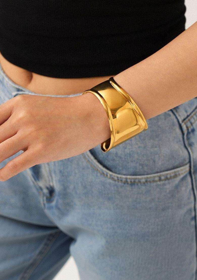 American Diamond Temple Gold-Plated Cuff Bracelet for Women | Stylish Party & Everyday Wear | Gift for Her - Indya
