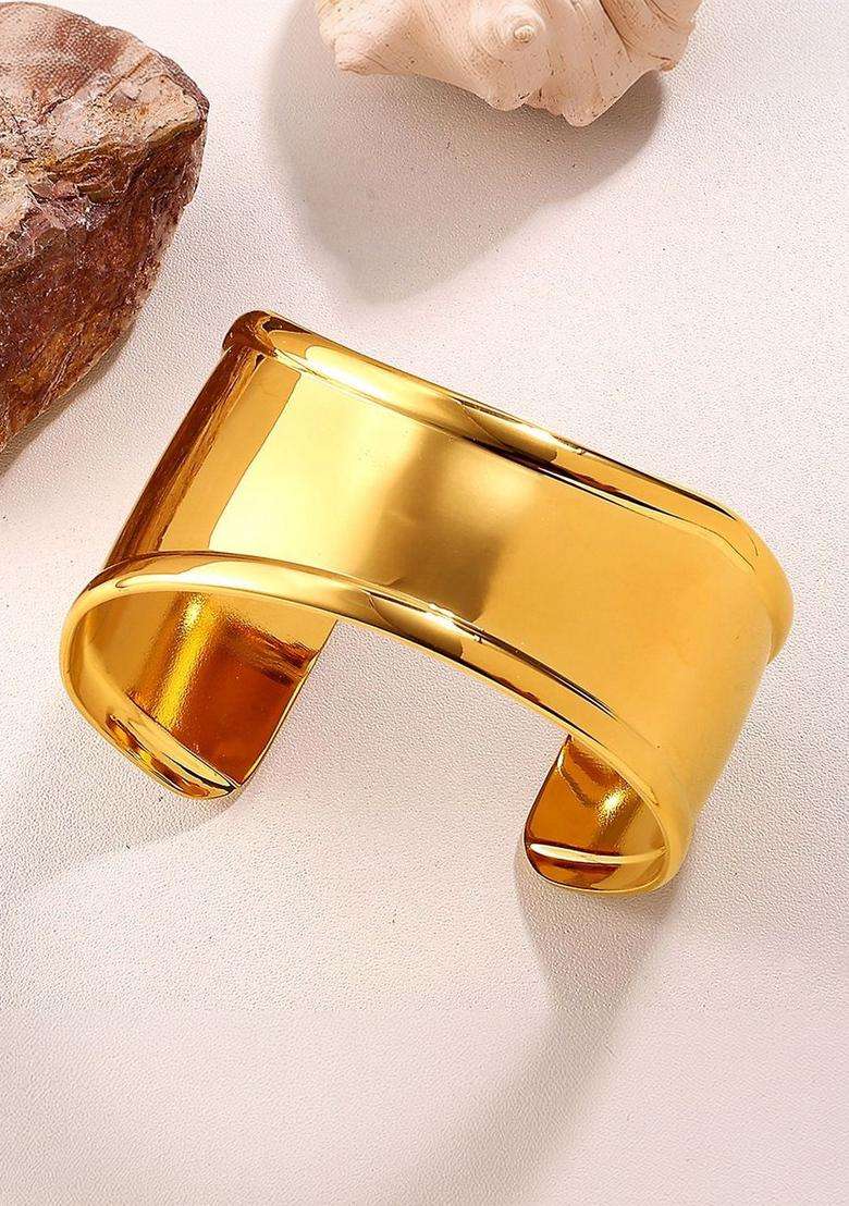 American Diamond Temple Gold-Plated Cuff Bracelet for Women | Stylish Party & Everyday Wear | Gift for Her - Indya