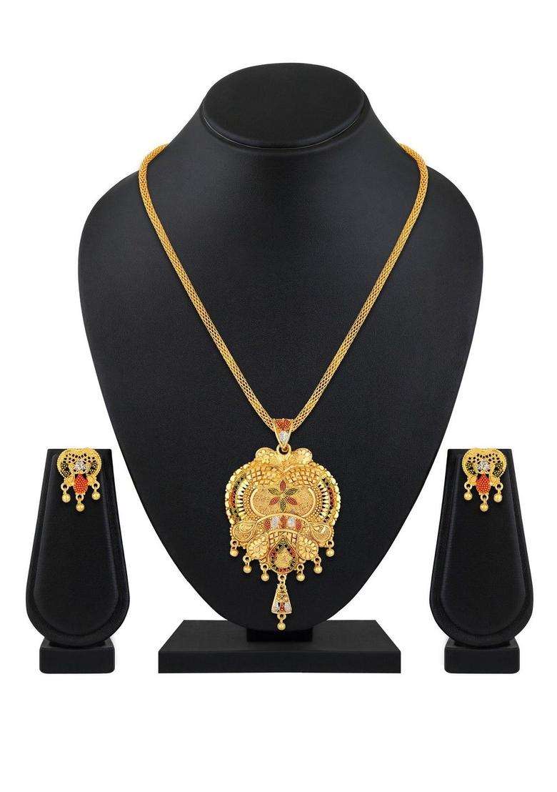 Gold-Plated Alloy Jewellery Set for Women | Traditional Temple Jewellery for Wedding & Festive Wear | Gift for Her - Indya