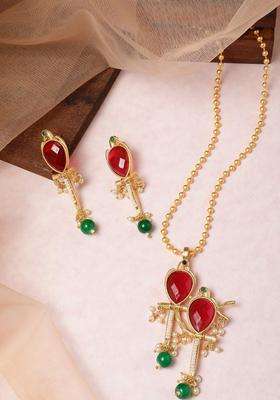 Gold-Plated Copper Artificial Stones & Beads Jewellery Set for Women | Traditional Temple Jewellery for Wedding & Festive Wear | Gift for Her