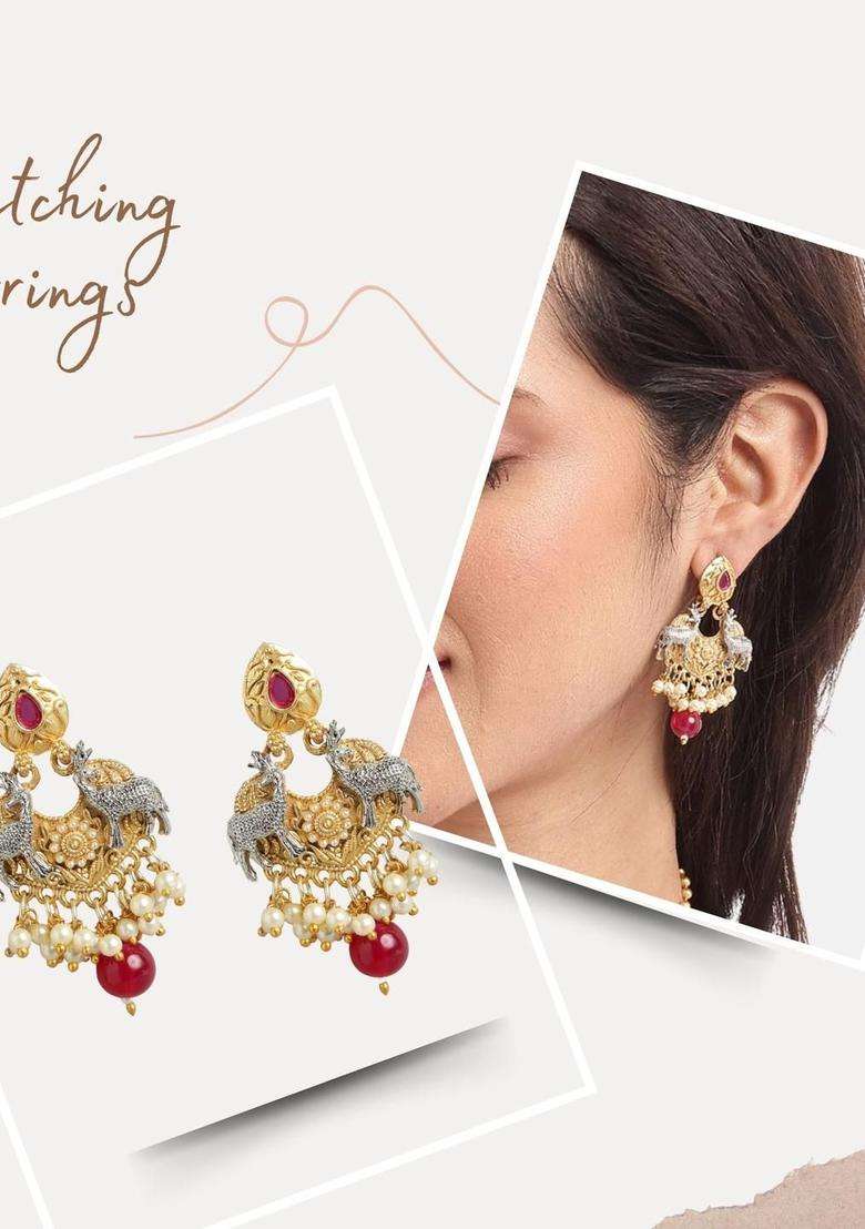 Gold-Plated Copper Artificial Stones & Beads Jewellery Set for Women | Traditional Temple Jewellery for Wedding & Festive Wear | Gift for Her - Indya