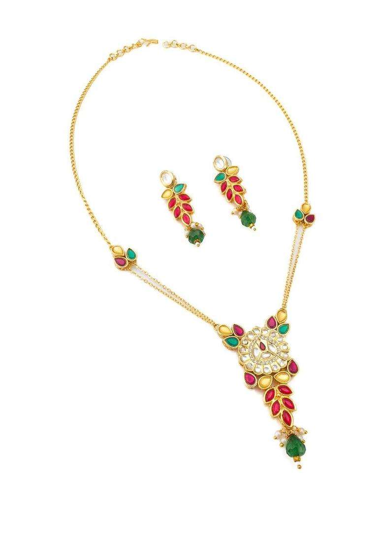 Gold-Plated Kundan-Studded & BeadedJewellerySet for Women | Traditional Temple Jewellery for Wedding & Festive Wear | Gift for Her - Indya