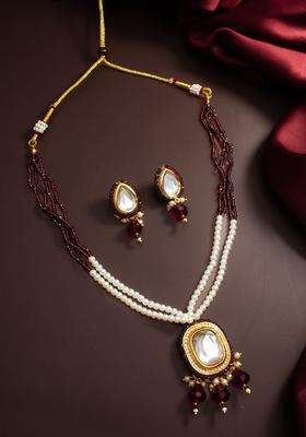 Gold-Plated Kundan and Pearls Stone Studded & Beaded Jewellery Set for Women | Traditional Temple Jewellery for Wedding & Festive Wear | Gift for Her