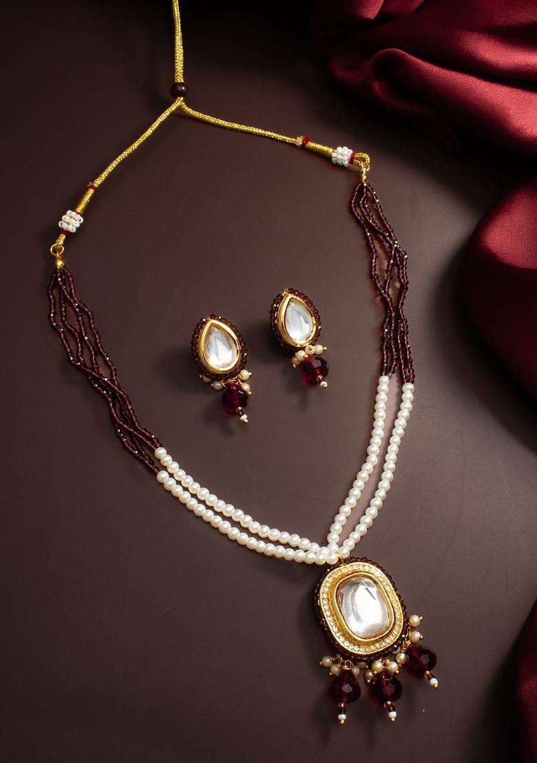 Gold-Plated Kundan and Pearls Stone Studded & Beaded Jewellery Set for Women | Traditional Temple Jewellery for Wedding & Festive Wear | Gift for Her - Indya