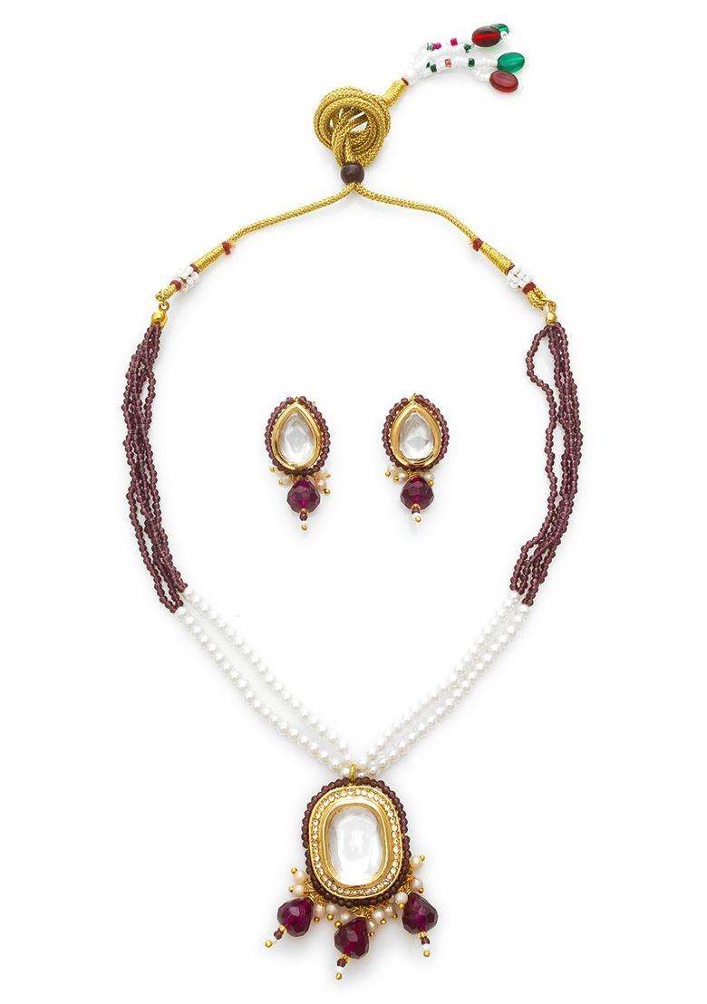 Gold-Plated Kundan and Pearls Stone Studded & Beaded Jewellery Set for Women | Traditional Temple Jewellery for Wedding & Festive Wear | Gift for Her - Indya
