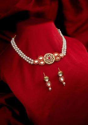 Gold-Plated Kundan Studded and Beaded Necklace and Earrings for Women | Traditional Temple Jewellery for Wedding & Festive Wear | Gift for Her