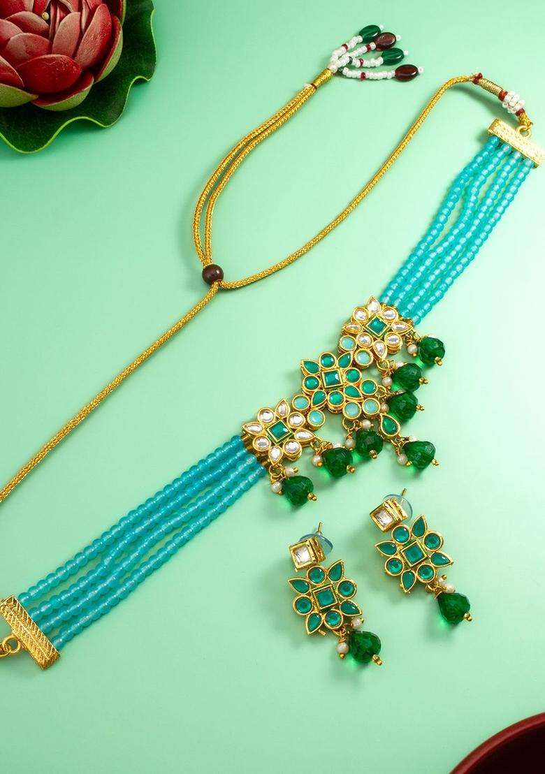 Gold-Plated Kundan Studded Jewellery Set for Women | Traditional Temple Jewellery for Wedding & Festive Wear | Gift for Her - Indya