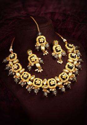 Gold-Plated Kundan Studded & Pearl Beaded Jewellery Set for Women | Traditional Temple Jewellery for Wedding & Festive Wear | Gift for Her