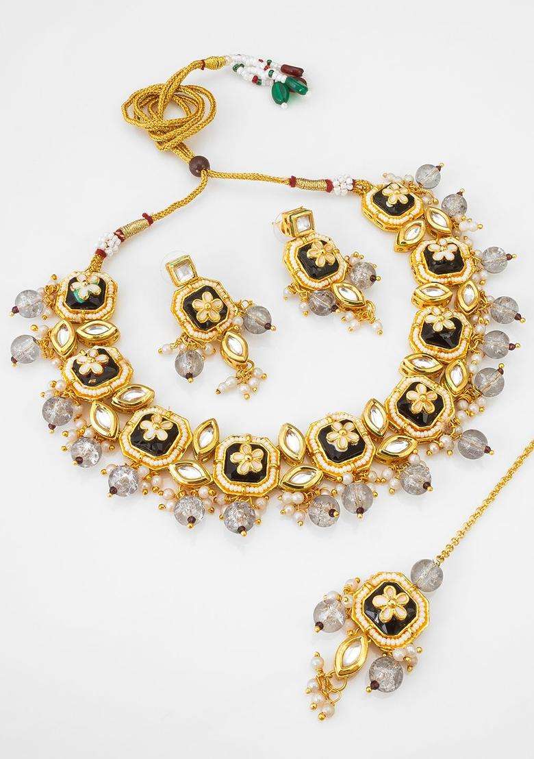 Gold-Plated Kundan Studded & Pearl Beaded Jewellery Set for Women | Traditional Temple Jewellery for Wedding & Festive Wear | Gift for Her - Indya