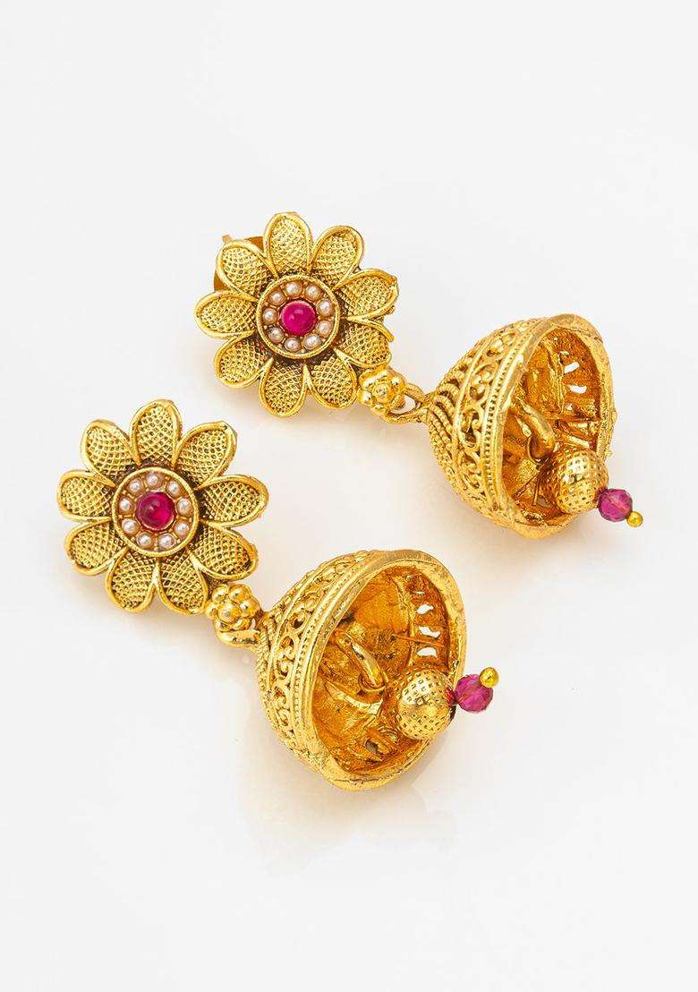 Gold-Plated Kundan-Studded & Pearl-BeadedJewellerySet for Women | Traditional Temple Jewellery for Wedding & Festive Wear | Gift for Her - Indya