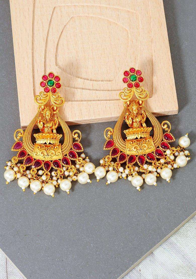 Gold-Plated Contemporary Drop Earrings for Women | Traditional Temple Jewellery for Wedding & Festive Wear | Gift for Her - Indya