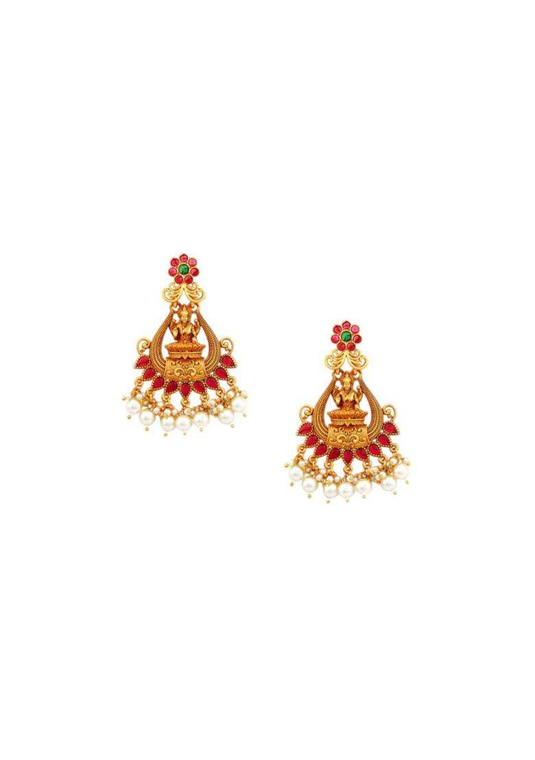 Gold-Plated Contemporary Drop Earrings for Women | Traditional Temple Jewellery for Wedding & Festive Wear | Gift for Her - Indya