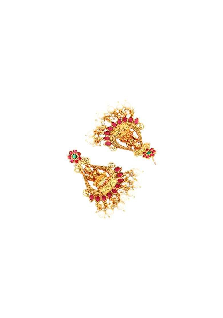 Gold-Plated Contemporary Drop Earrings for Women | Traditional Temple Jewellery for Wedding & Festive Wear | Gift for Her - Indya