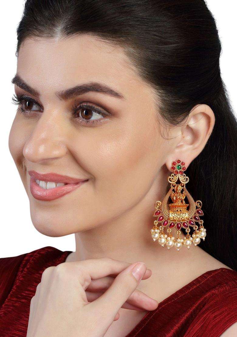 Gold-Plated Contemporary Drop Earrings for Women | Traditional Temple Jewellery for Wedding & Festive Wear | Gift for Her - Indya