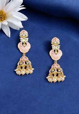 Gold-Plated Pearls Studded Dome Shaped Jhumkas Earrings for Women | Traditional Temple Jewellery for Wedding & Festive Wear | Gift for Her