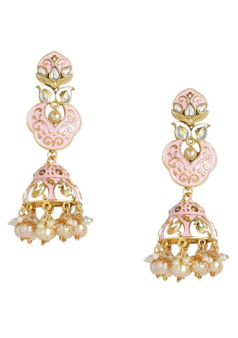 Gold-Plated Pearls Studded Dome Shaped Jhumkas Earrings for Women | Traditional Temple Jewellery for Wedding & Festive Wear | Gift for Her - Indya