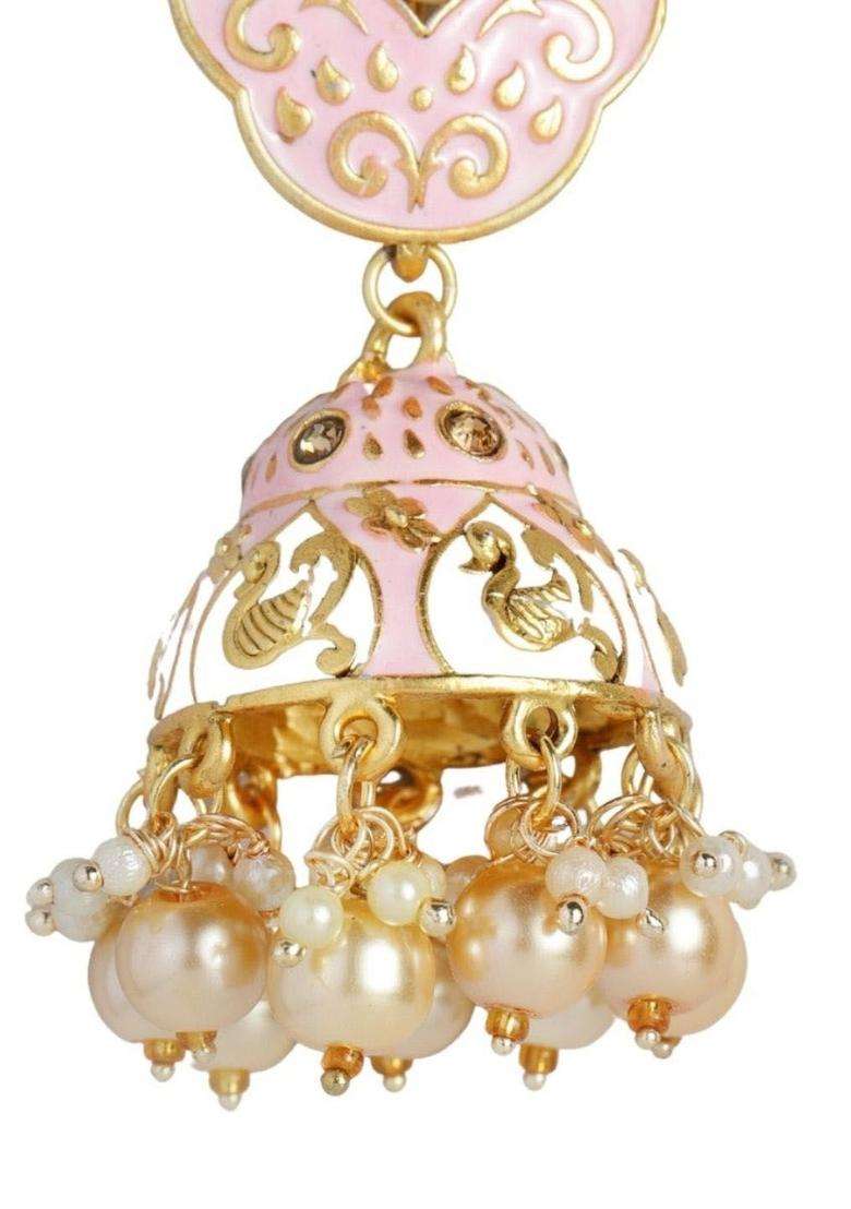Gold-Plated Pearls Studded Dome Shaped Jhumkas Earrings for Women | Traditional Temple Jewellery for Wedding & Festive Wear | Gift for Her - Indya