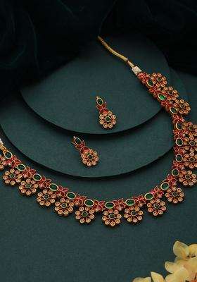 Green Gold-Plated Kundan-Studded Jewellery Set for Women | Traditional Temple Jewellery for Wedding & Festive Wear | Gift for Her