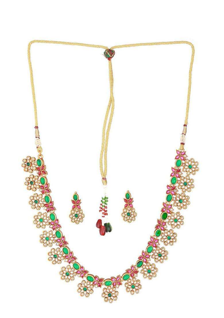 Green Gold-Plated Kundan-Studded Jewellery Set for Women | Traditional Temple Jewellery for Wedding & Festive Wear | Gift for Her - Indya