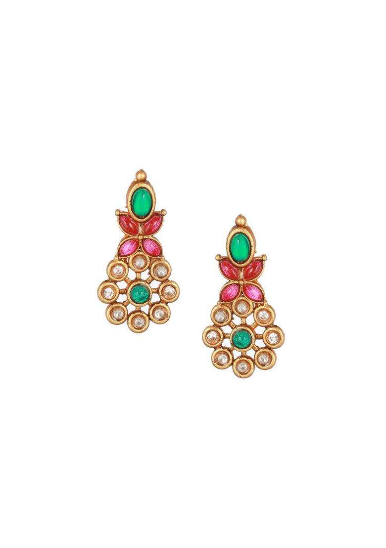Green Gold-Plated Kundan-Studded Jewellery Set for Women | Traditional Temple Jewellery for Wedding & Festive Wear | Gift for Her - Indya