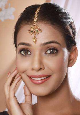 Gold-Plated Stone -Studded & Beaded Maang Tikka for Women | Traditional Temple Jewellery for Wedding & Festive Wear | Gift for Her