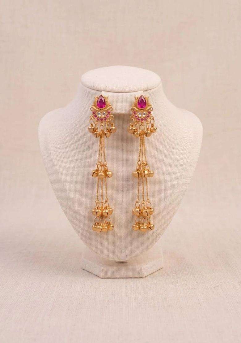 Gold-Plated Floral Drop Earrings for Women | Traditional Temple Jewellery for Wedding & Festive Wear | Gift for Her - Indya