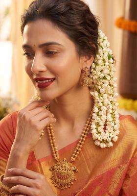 Gold-Plated Temple Stone-Studded Necklace and Earrings for Women | Traditional Temple Jewellery for Wedding & Festive Wear | Gift for Her