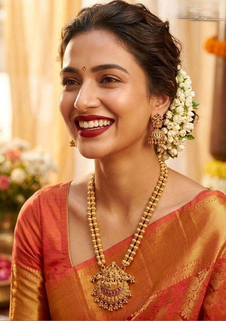 Gold-Plated Temple Stone-Studded Necklace and Earrings for Women | Traditional Temple Jewellery for Wedding & Festive Wear | Gift for Her - Indya