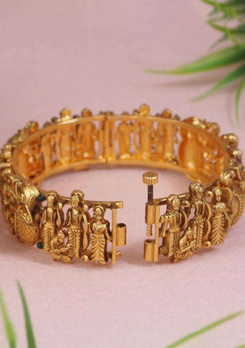 Set of 2 Gold-Plated Stone Studded Temple Bangles for Women | Traditional Temple Jewellery for Wedding & Festive Wear | Gift for Her - Indya