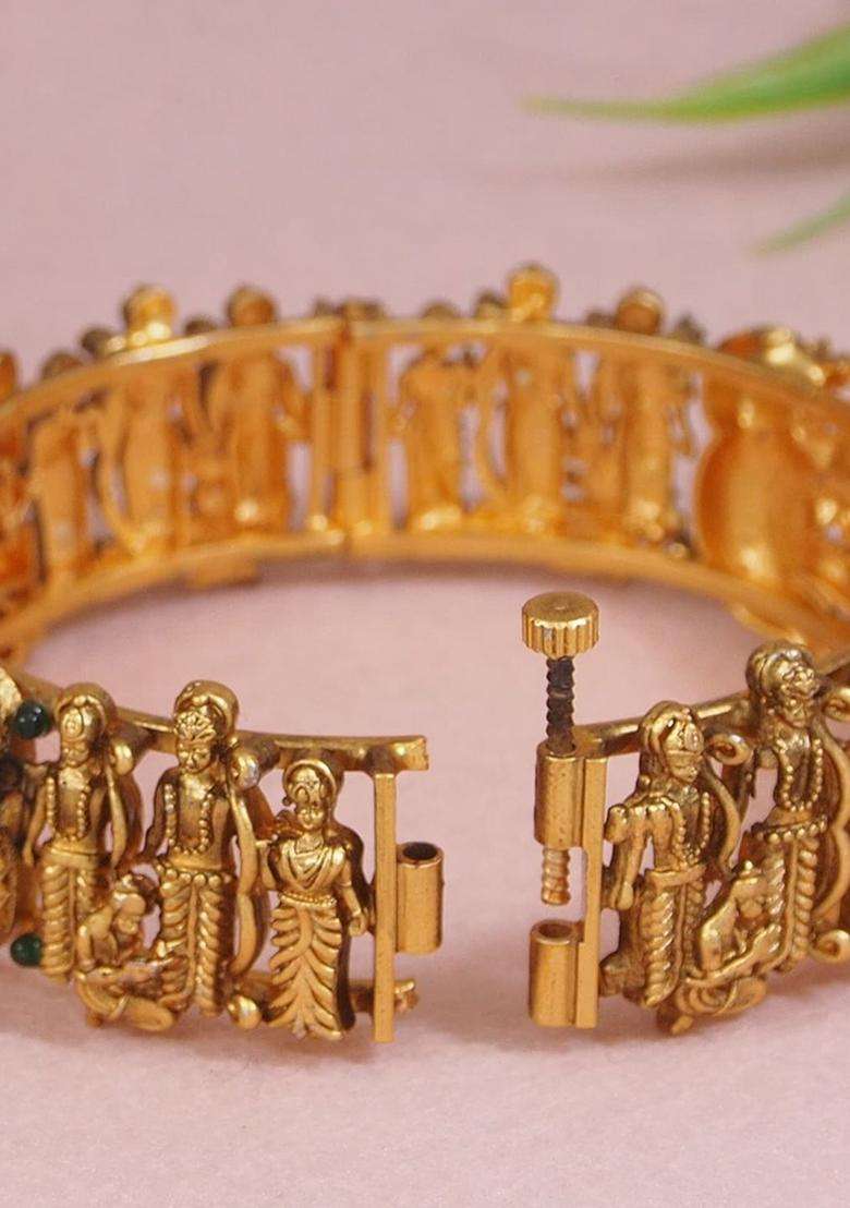Set of 2 Gold-Plated Stone Studded Temple Bangles for Women | Traditional Temple Jewellery for Wedding & Festive Wear | Gift for Her - Indya
