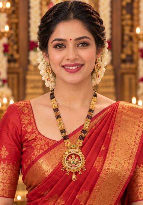 Gold-Plated Temple Stone Studded & Beaded Necklace and Earrings for Women | Traditional Temple Jewellery for Wedding & Festive Wear | Gift for Her