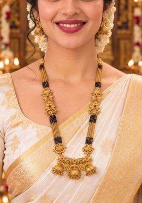 Set of 2 Gold-Plated Temple Stone Studded & Beaded Necklace and Earrings for Women | Traditional Temple Jewellery for Wedding & Festive Wear | Gift for Her